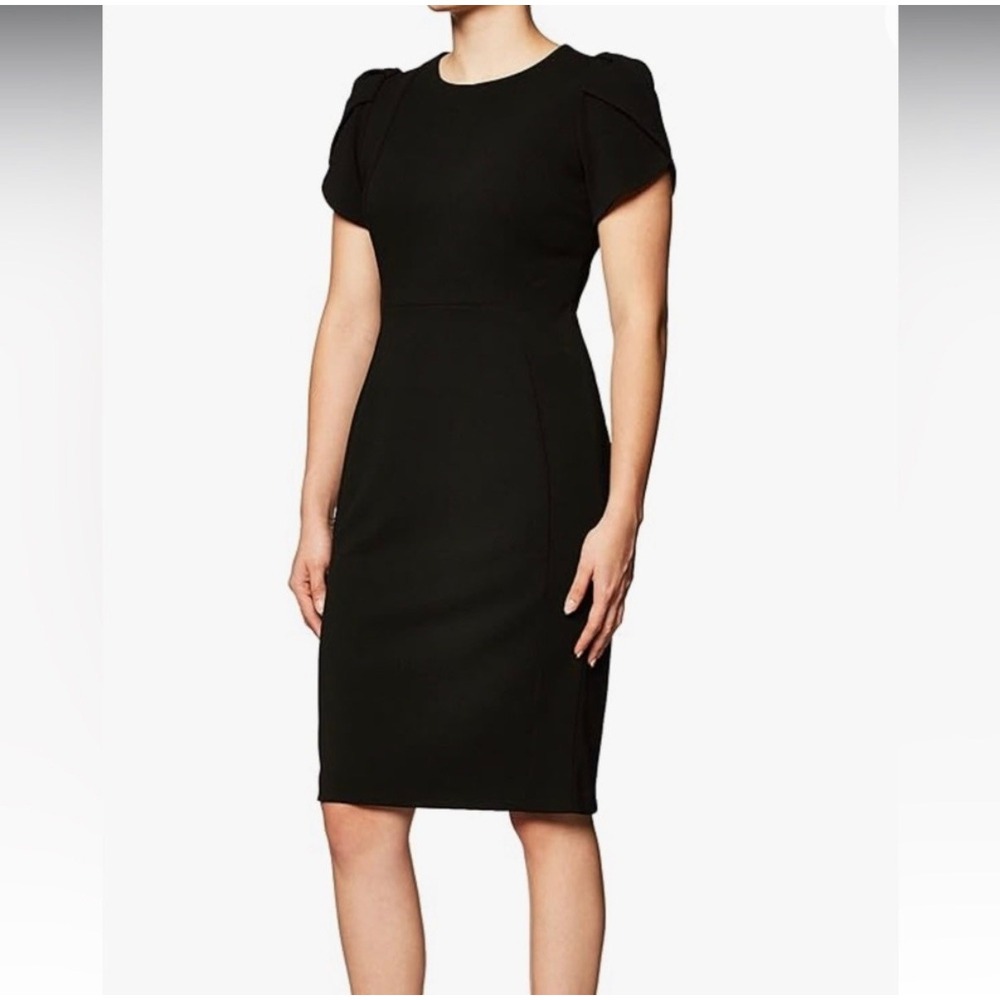 Calvin Klein Tulip Sleeve Sheath Dress Black 20W Gold Back Zipper